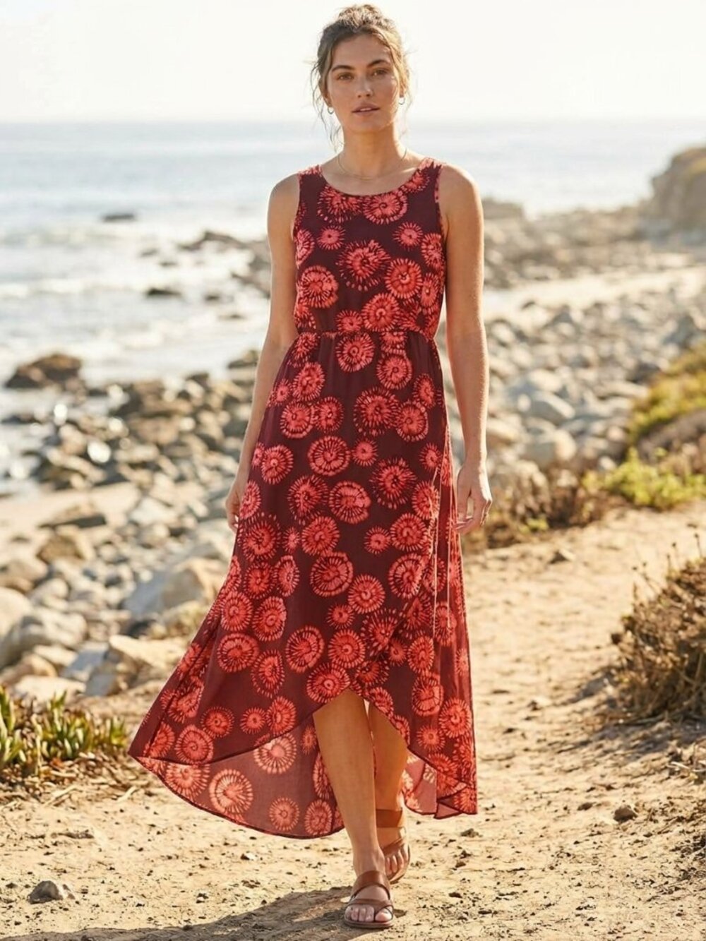 TOAD & CO Sunkissed Coral/Red/Orange Sleeveless Maxi Dress sz XL